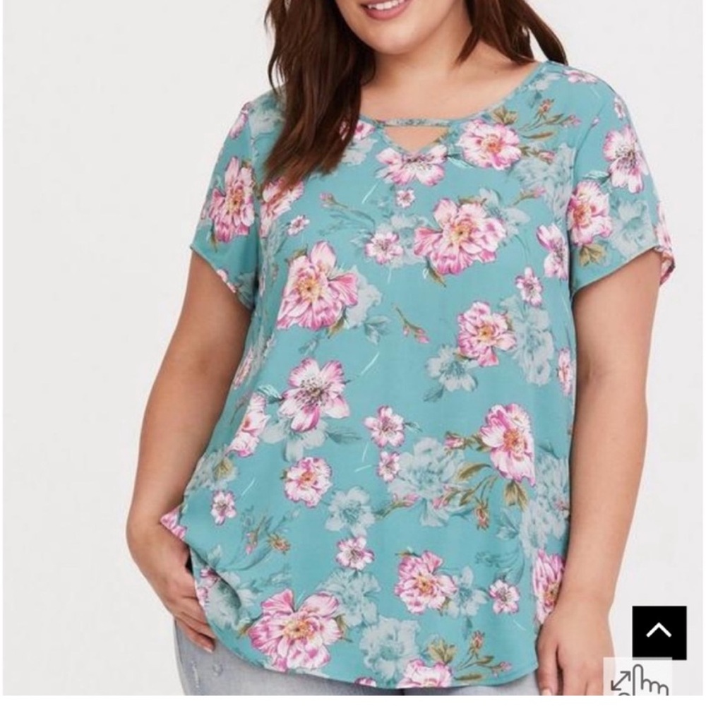 Torrid‎ floral keyhole georgette blouse teal aqua large